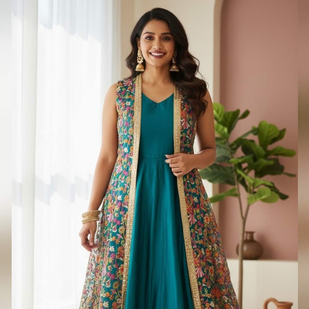 Floral Embroidered Teal Vest